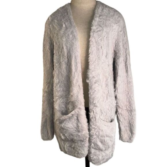 Free People Women’s Silver Cloud Gray Plush Sweater Cardigan Eyelash Knit Cozy - Picture 1 of 11